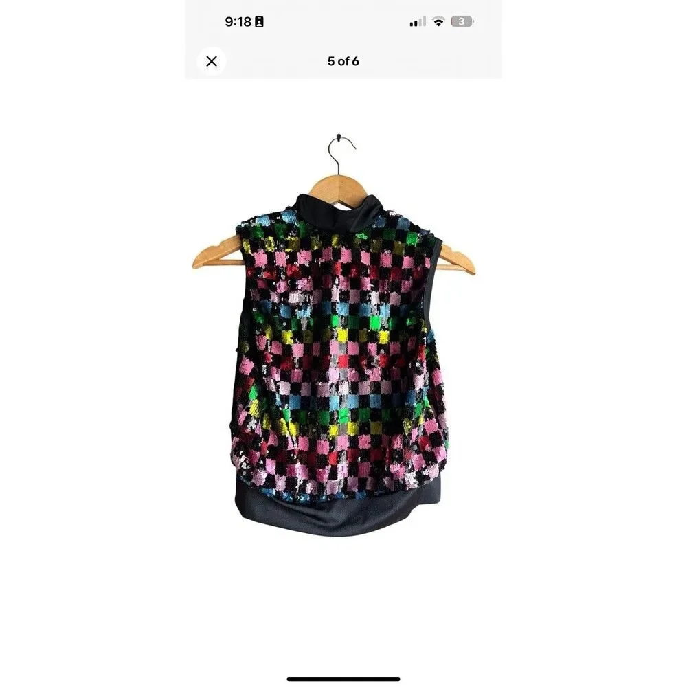 Weissman Child Small Dance Sequin Vest Black w/Sequins Multi Color Blocks